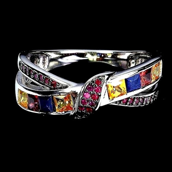 925 Sterling Silver Ring Sz 6.75 with Natural Sapphire & Ruby Gems - Picture 11 of 11
